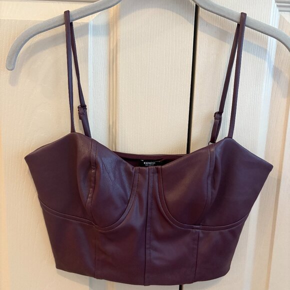Express Tops - express Body Contour faux leather corset crop top size small color Wine/burgundy